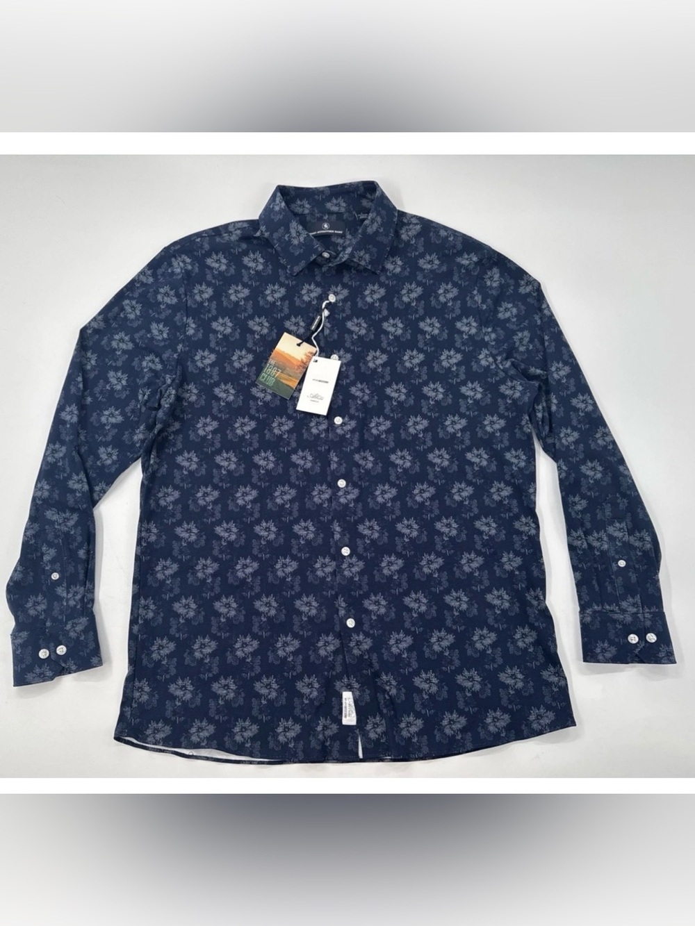 Hart Schaffner Marx Shirt Mens Large Navy Floral Cotton Stretch Knit L/S NEW